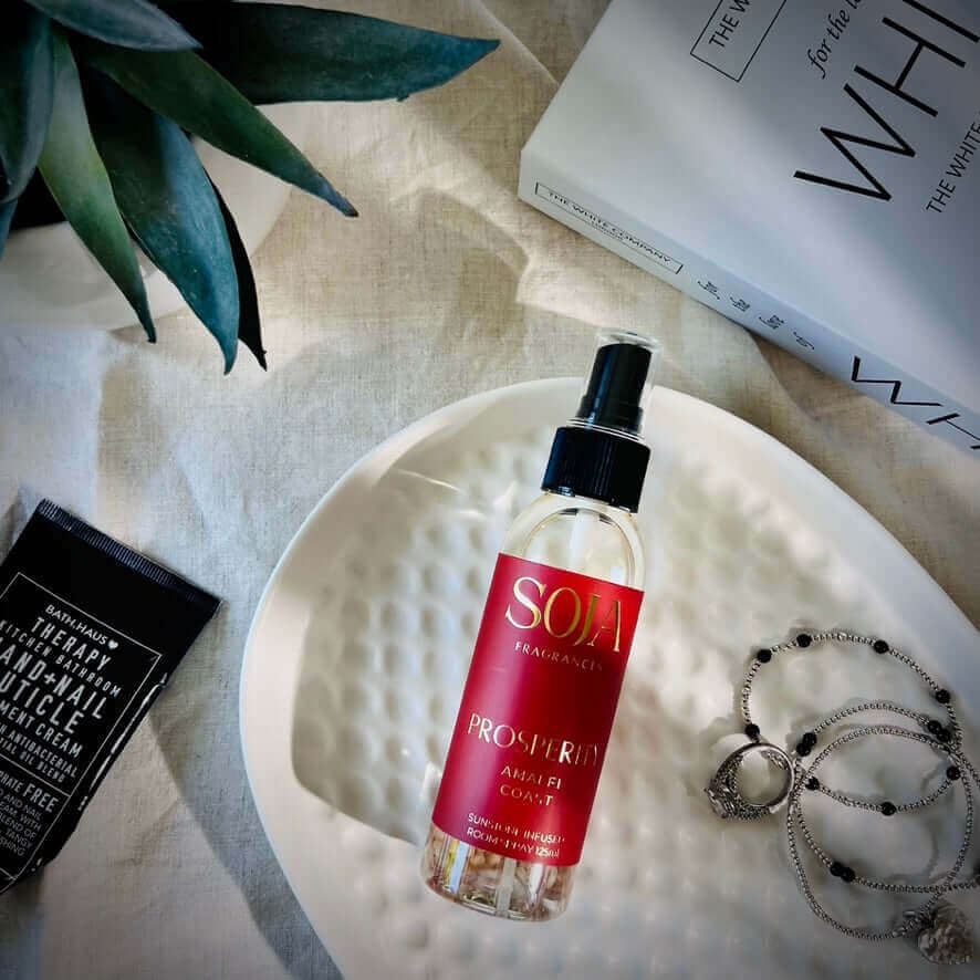 Prosperity - Amalfi Coast Room Spray | Elevate your space with Prosperity Amalfi Coast Room Spray. Infused with Sunstone energy & luxury aroma, it's the ultimate refresh for your home. | SOJA Fragrances