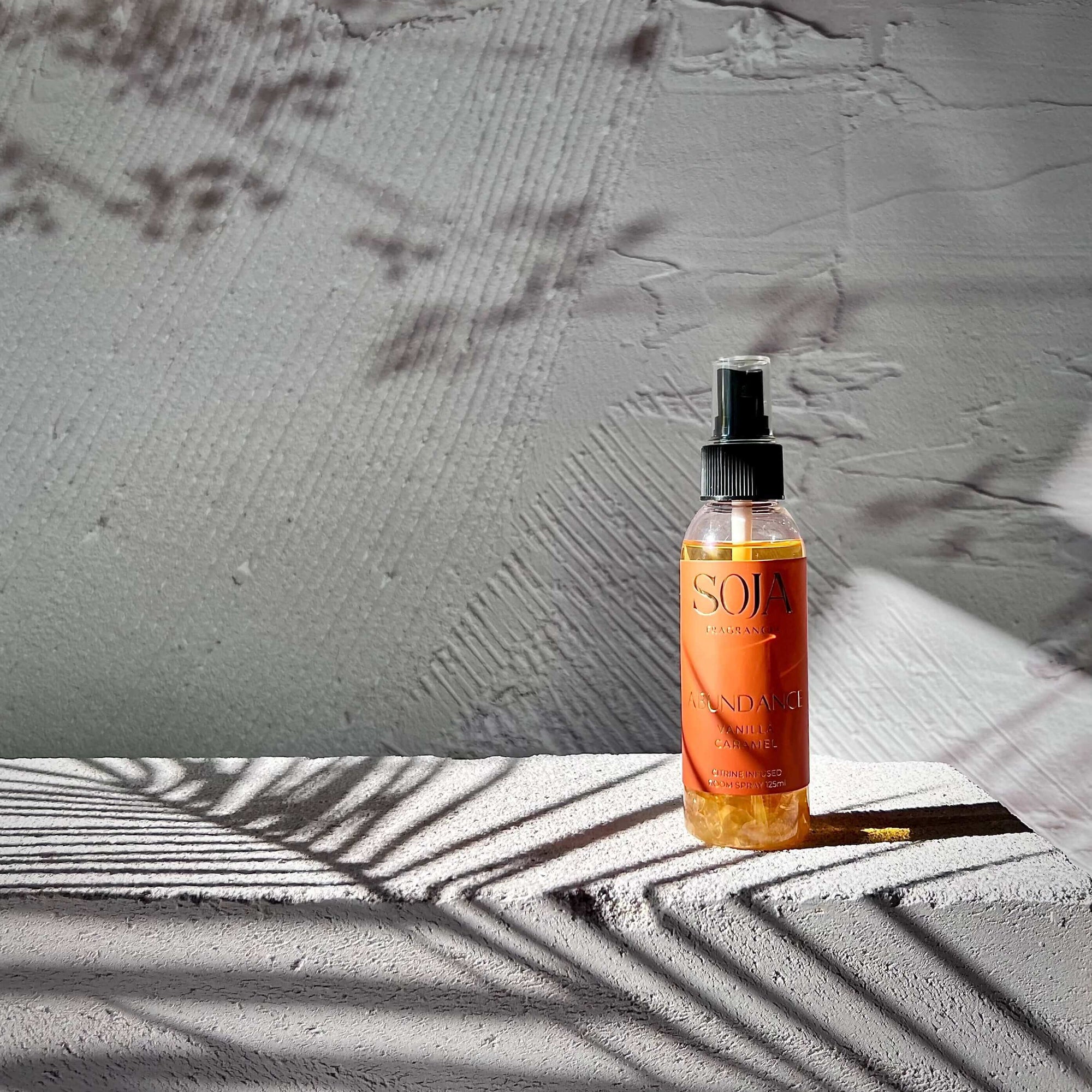 Abundance - Vanilla Caramel Room Spray | Elevate your space - Abundance - Citrine-infused Vanilla Caramel room spray perfect for prosperity and positivity. Luxuriously blended for the ultimate aroma. | SOJA Fragrances