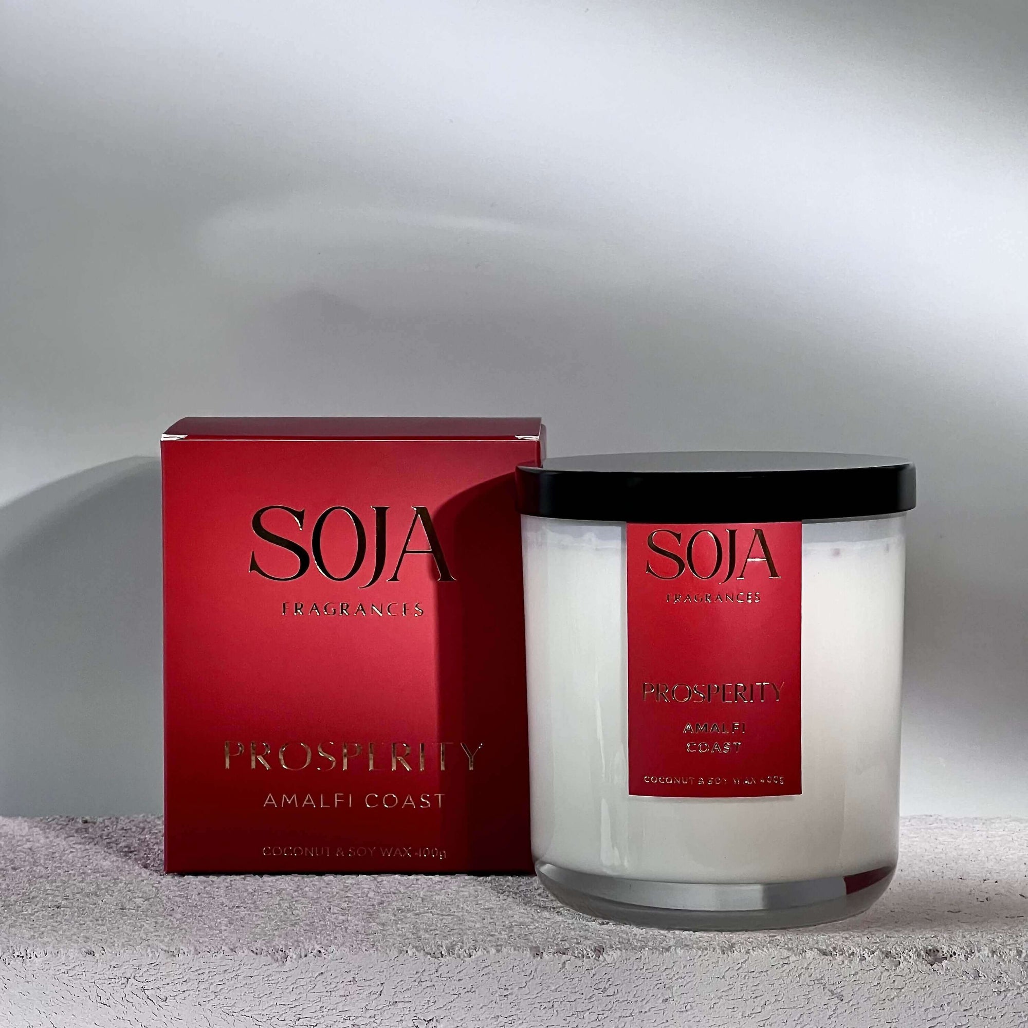 Prosperity - Amalfi Coast Candle | Ignite joy with our Prosperity Candle, infused with Sunstone Crystals & Amalfi Coast scents. A blend of Wild Freesia, Lime, & Lavender uplifts your space. | SOJA Fragrances