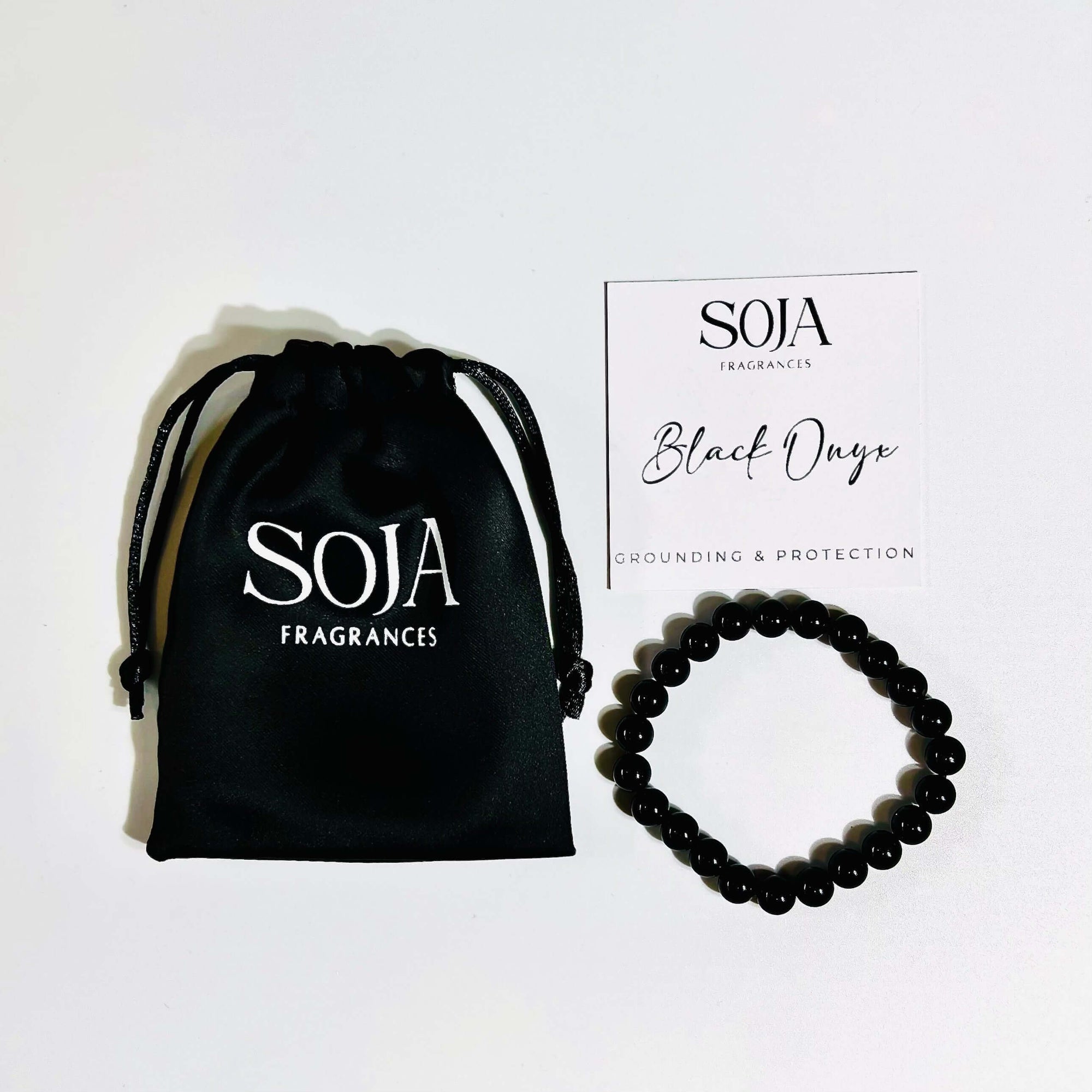 Black Onyx Crystal Bracelet | Elevate balance and protection with our handcrafted Black Onyx Crystal Bracelet. Browse Soja Fragrances for exclusive crystal beaded bracelets. | SOJA Fragrances