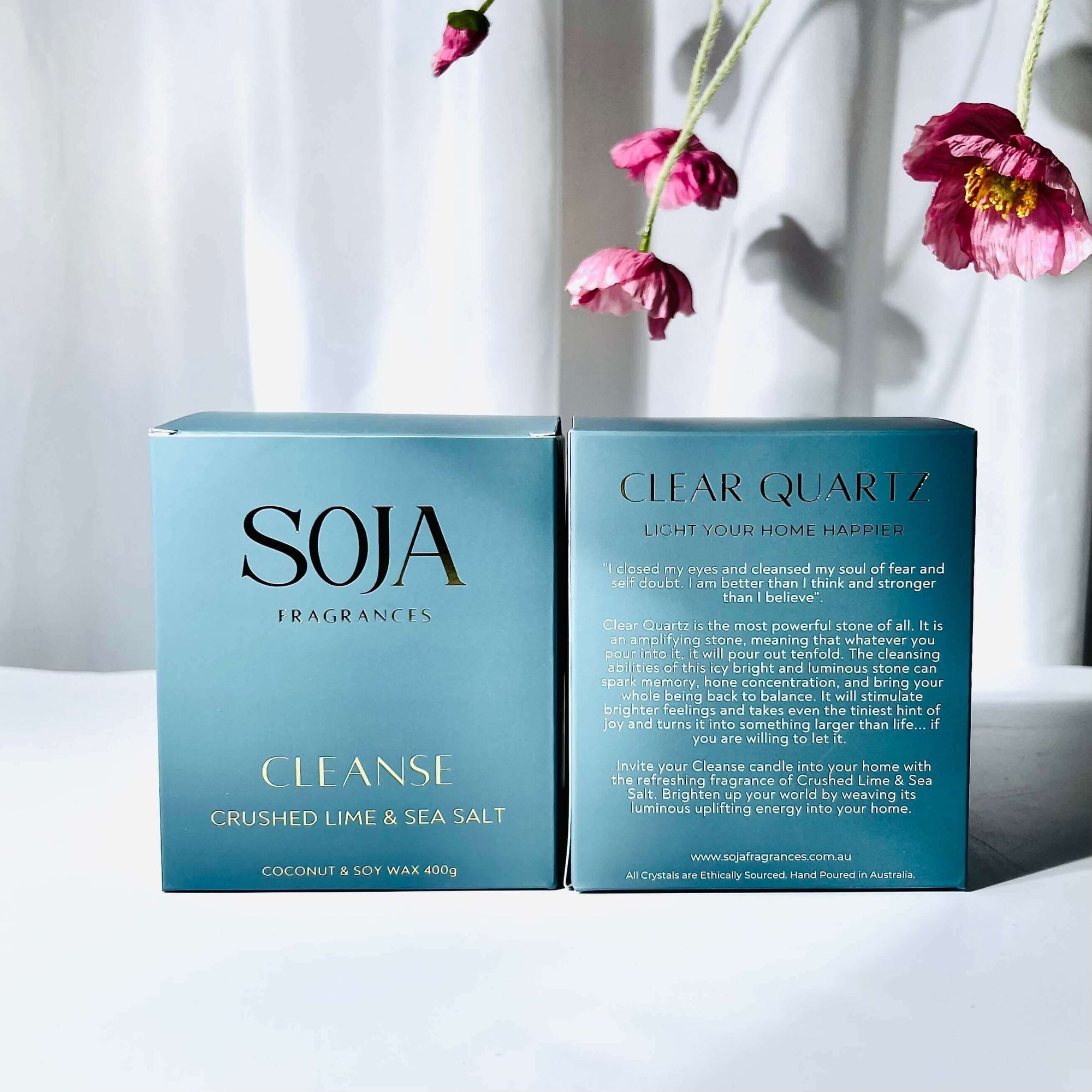 Cleanse - Crushed Lime & Sea Salt Candle | Enhance calm with our Clear Quartz-Infused Candle. Experience clean, long-lasting lime & sea salt fragrance for 70 hours of tranquility. Shop now! | SOJA Fragrances