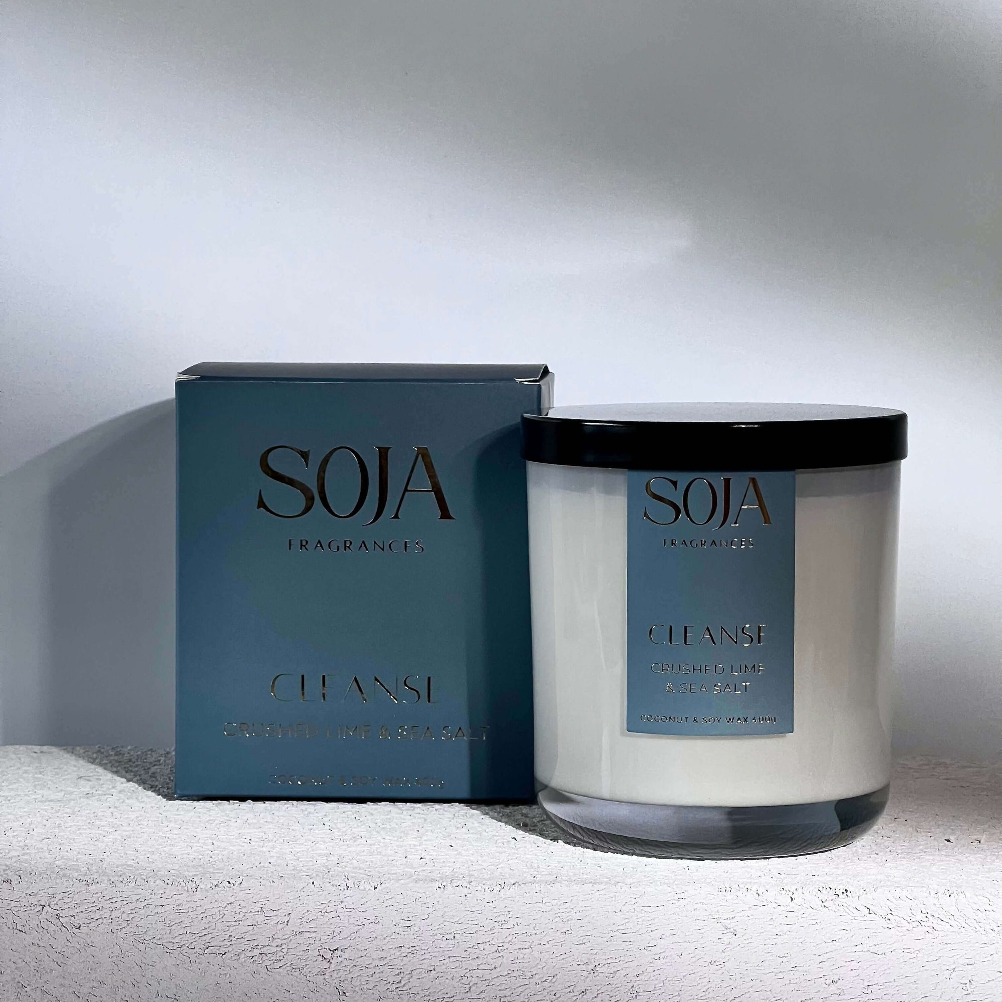 Cleanse - Crushed Lime & Sea Salt Candle | Enhance calm with our Clear Quartz-Infused Candle. Experience clean, long-lasting lime & sea salt fragrance for 70 hours of tranquility. Shop now! | SOJA Fragrances