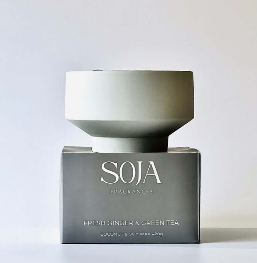 The Ceramics - Fresh Ginger & Green Tea | Elevate your space with our Ginger & Green Tea ceramic candle. Luxury scents meet elegant design for the ultimate home addition. | SOJA Fragrances