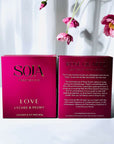 Love - Lychee & Peony Candle | Infuse your space with the scent of lychee & peony, enhanced by Rose Quartz's energy. Natural wax, 70-hr burn for a loving ambiance. | SOJA Fragrances