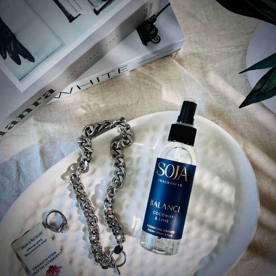 Balance - Coconut & Lime Room Spray | Transform your space with Balance - Coconut & Lime Room Spray, infused with calming Moonstone Crystals. Elevate your home ambiance effortlessly. | SOJA Fragrances