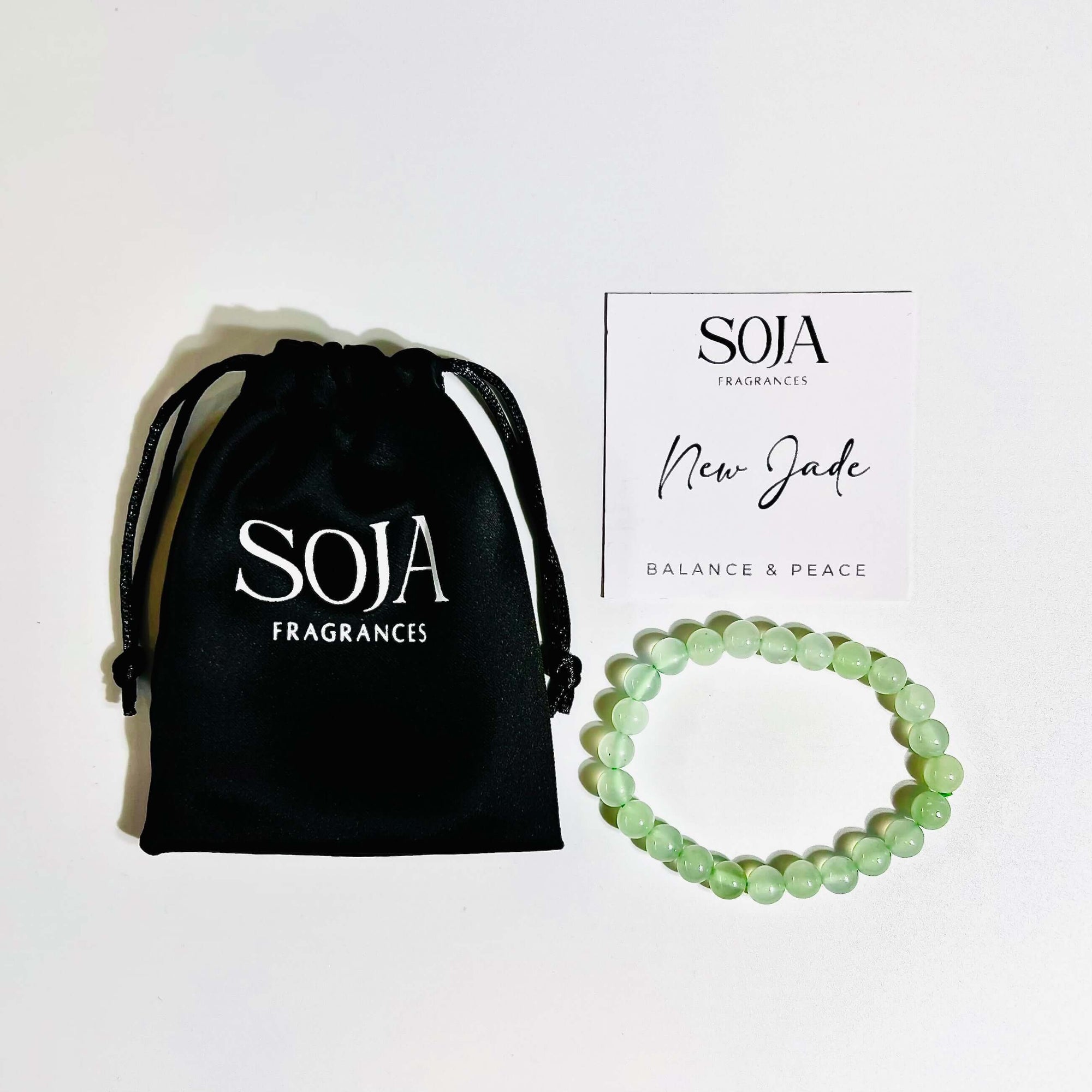 New Jade Crystal Bracelet | Elevate harmony with the New Jade Crystal Bracelet from Soja Fragrances. Handcrafted for wisdom, balance, and serenity. Shop beaded crystal beauty now. | SOJA Fragrances